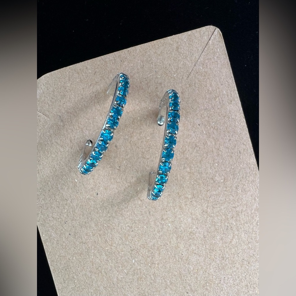 Turquoise Rhinestone Hoop Earrings - Picture 2 of 6